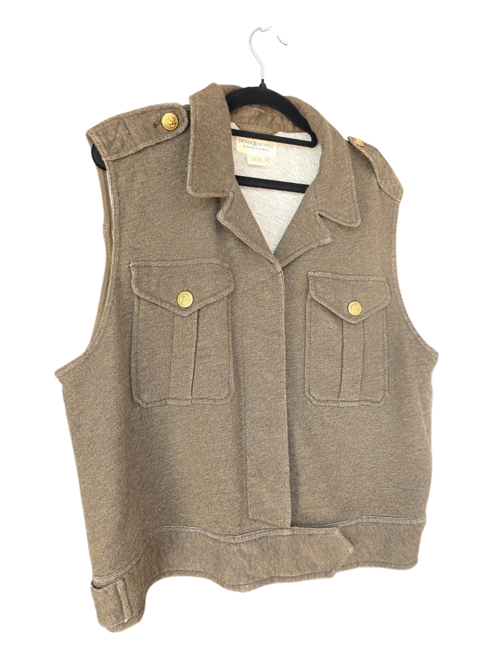 Denim & Supply Ralph Lauren Olive Green Military Style Sleeveless Vest XL